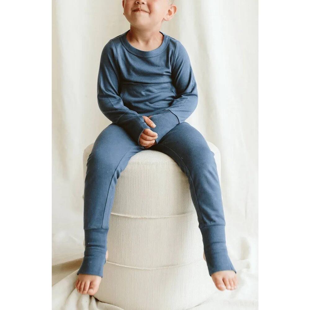 Goumi Kids Bamboo All Day Jogger Set Loungewear Pajamas Long Sleeve Blue 4T